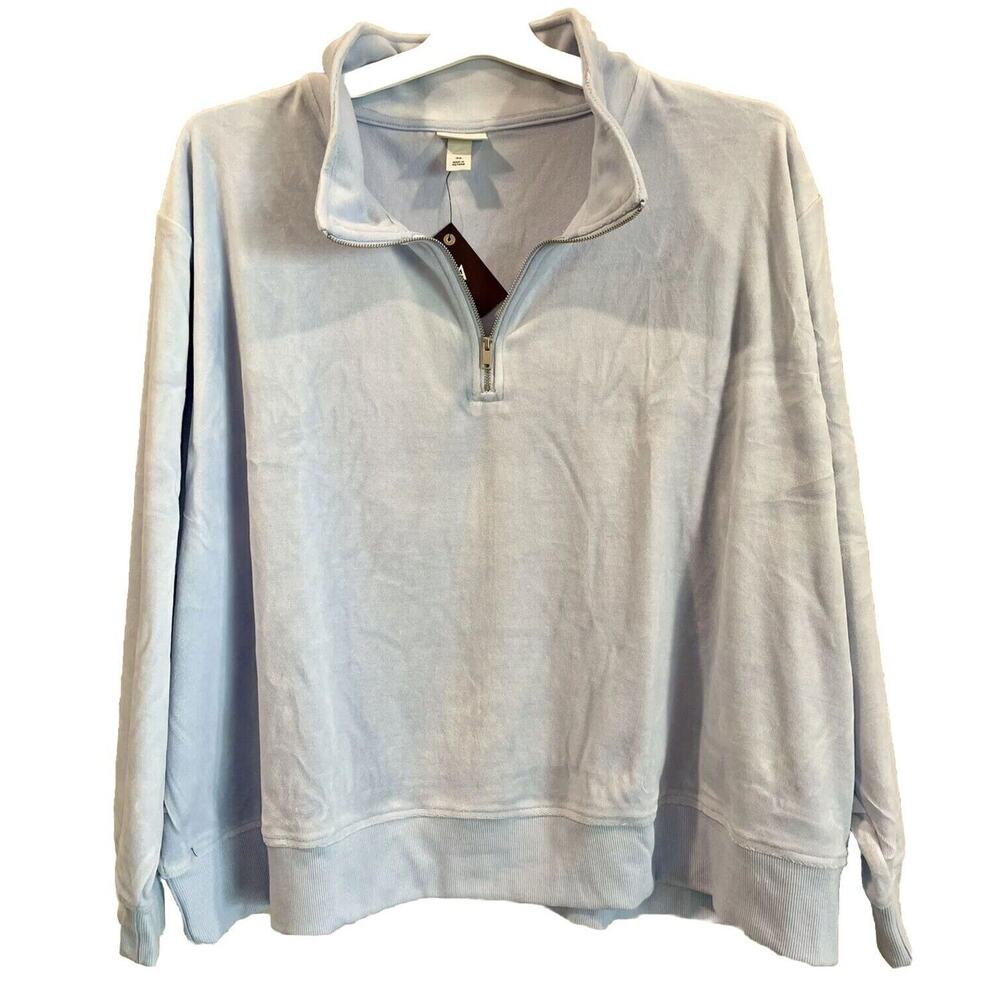 Women's Velour Pullover Sweatshirt 3X Light Blue 1/4 Zip Ava & Viv Super Soft